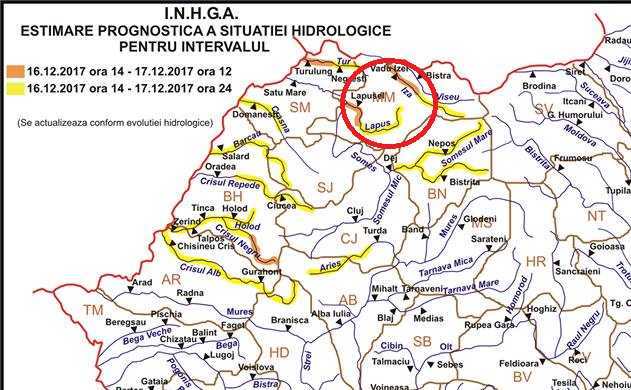Avertizare hidrologică de cod galben pentru râurile Iza și Lăpuș, dar și ele se află sub cotele de atenție