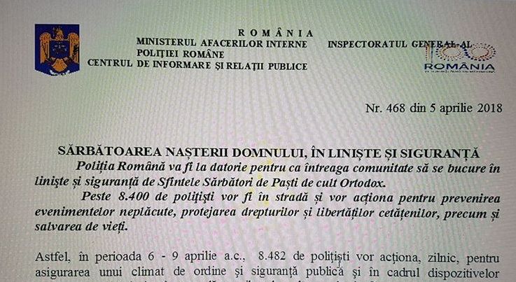 Ups! Poliția a încurcat Paștele cu Crăciunul