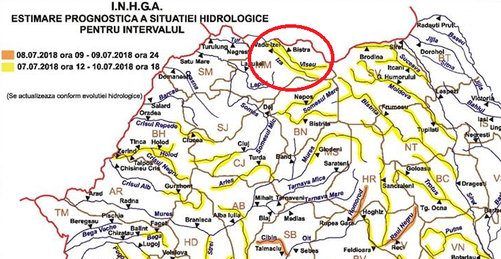 Atenționare hidrologică pentru bazinele Vișeu și Iza