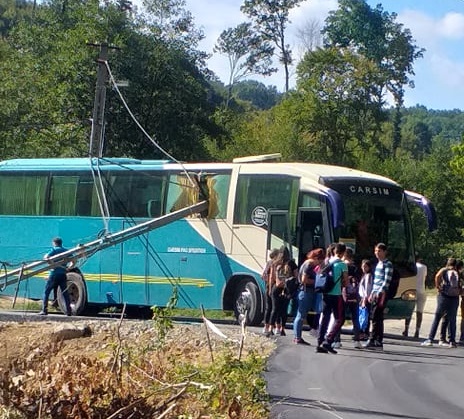 Cumpănă pentru 25 de elevi: un stâlp s-a prăbușit peste autocarul în care călătoreau