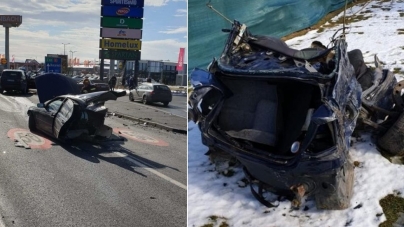 Mașină ruptă efectiv în două, într-un accident în care au fost implicate două șoferițe