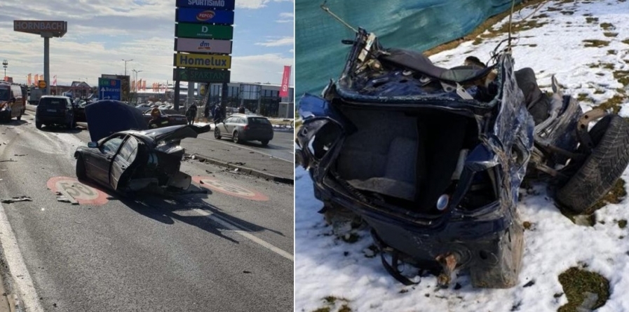 Mașină ruptă efectiv în două, într-un accident în care au fost implicate două șoferițe