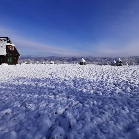 Frumusețile Maramureșului: Imagini fabuloase cu prima ninsoare în satul tradițional Breb. „Aici, parcă timpul s-a oprit în loc, te încarci cu bine” (FOTO)