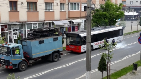 Baia Sprie: Un autobuz a luat foc