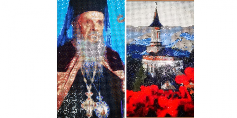 Pasiune inedită: O tânără maramureșeancă a transpus Mănăstirea Rohia și pe ÎPS Justinian în tablouri realizate din mărgele (FOTO)