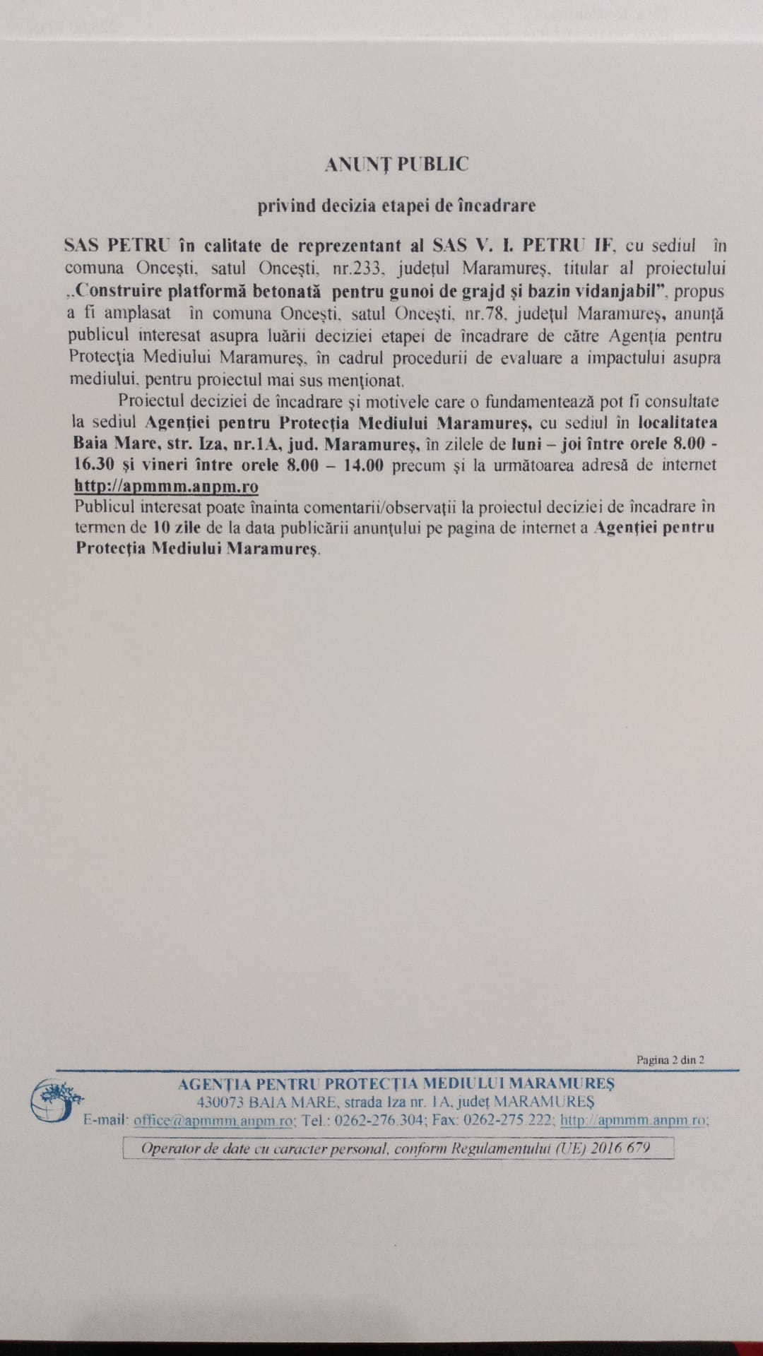 Anunț publicitar 12.01.2022