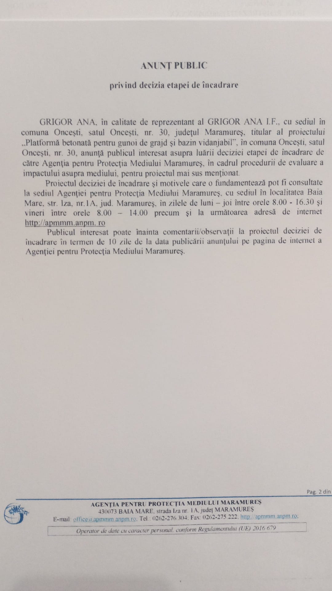 Anunț publicitar 12.01.2022