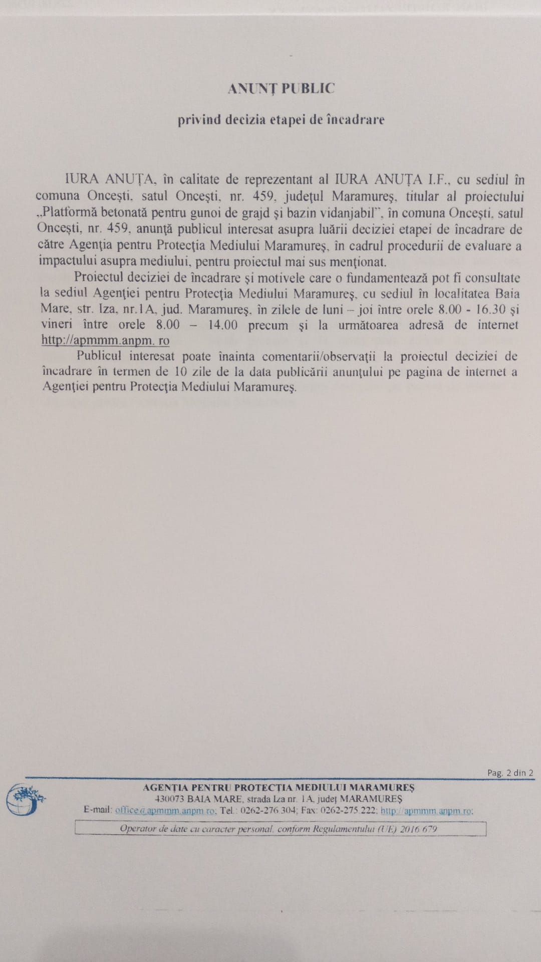 Anunț publicitar 12.01.2022