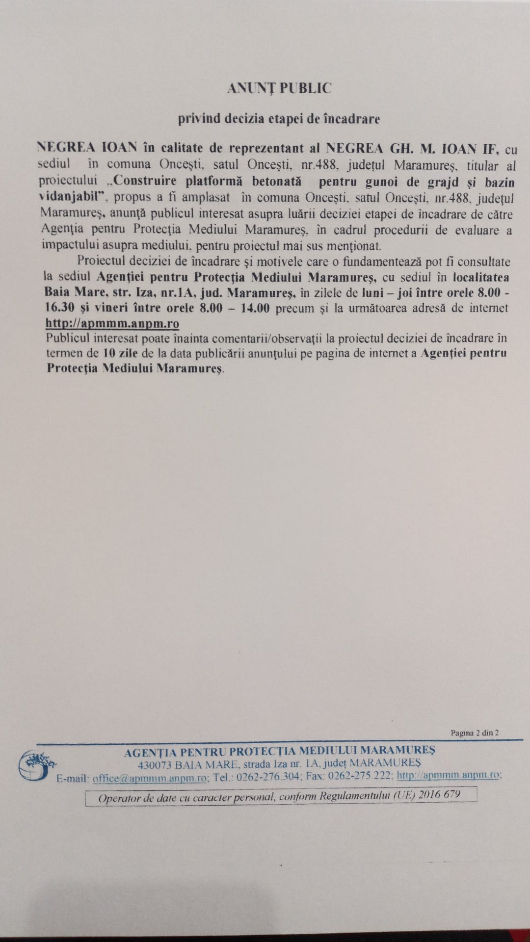 Anunț publicitar 12.01.2022