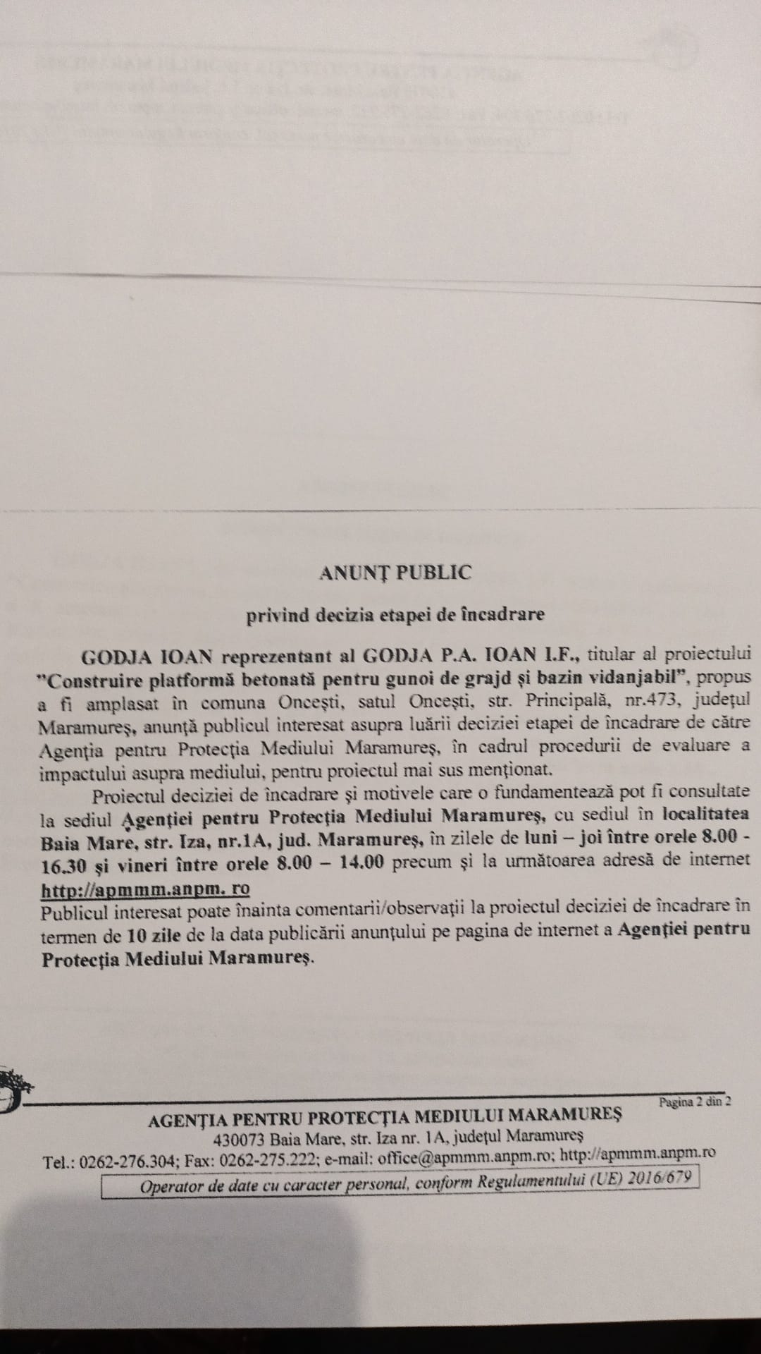 Anunț publicitar 17.01.2022