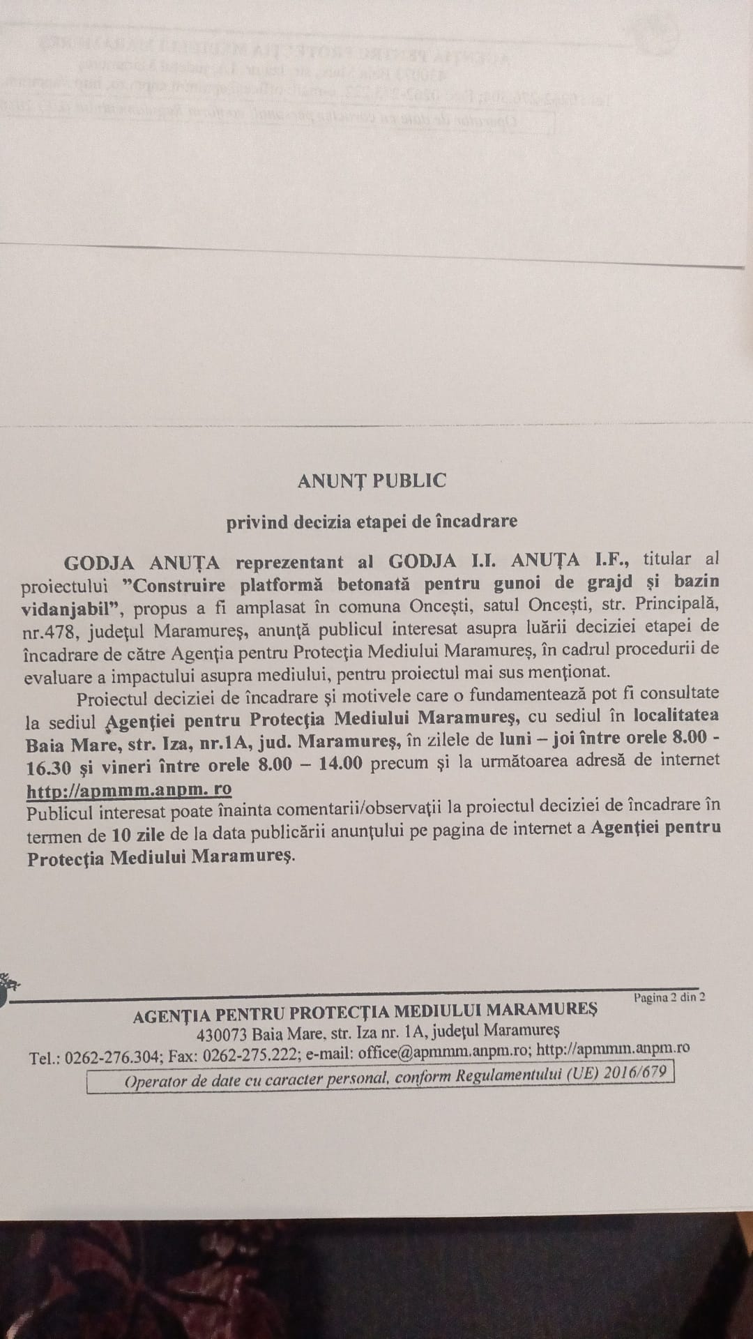 Anunț publicitar 17.01.2022