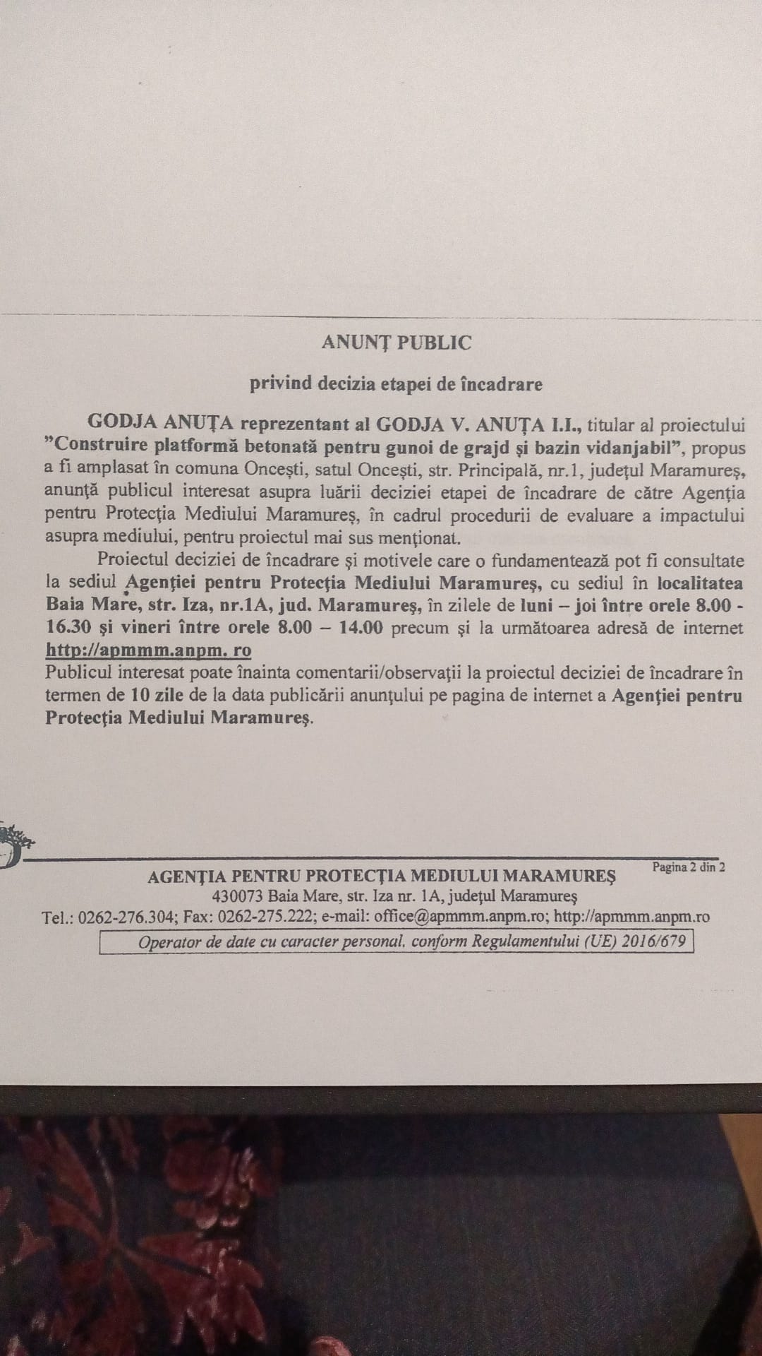 Anunț publicitar 17.01.2022