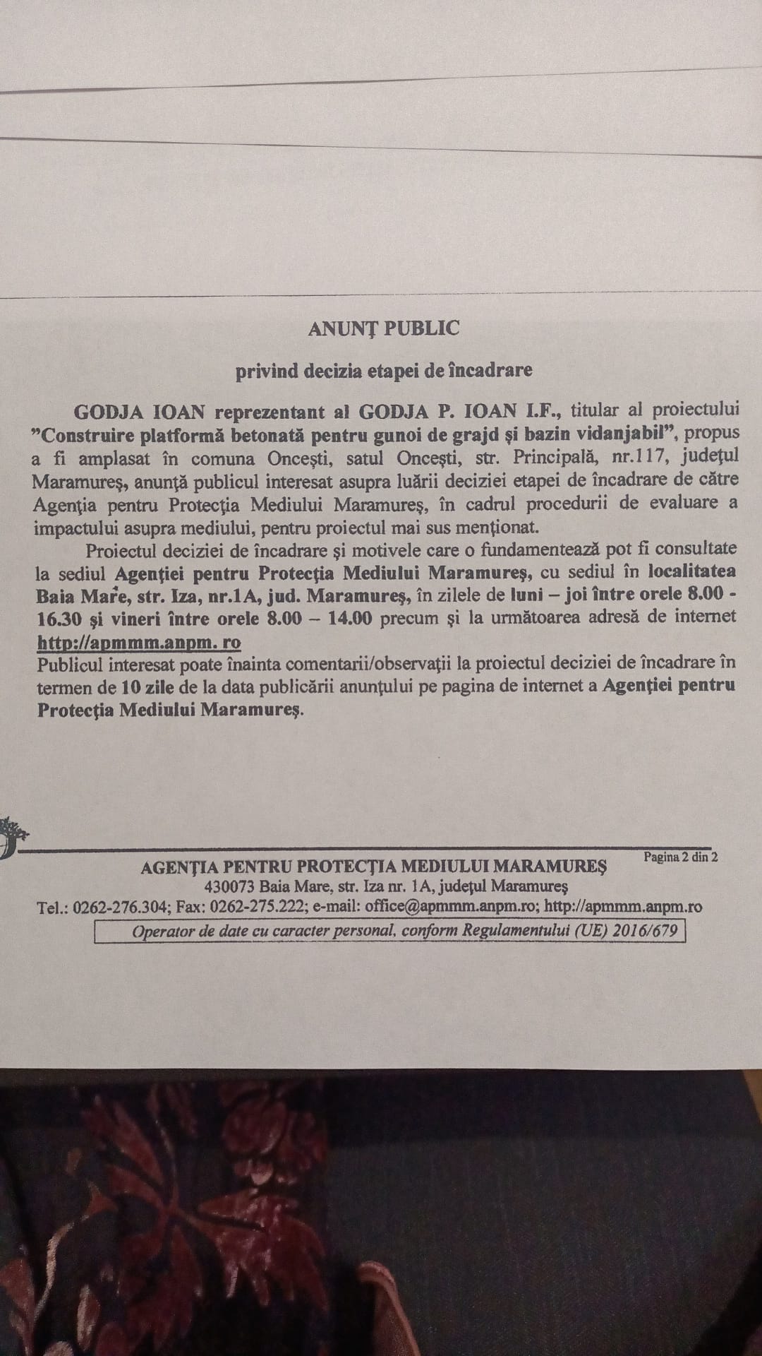 Anunț publicitar 17.01.2022