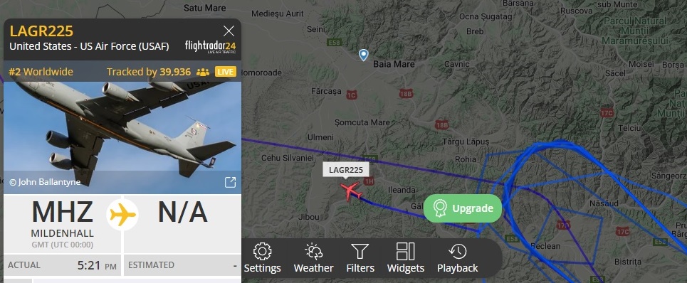 Gardă nocturnă de monitorizare:În județul Maramureș și toată țara survolează o aeronavă americană US Air Force! Planurile de apărare NATO sunt așadar activate!
