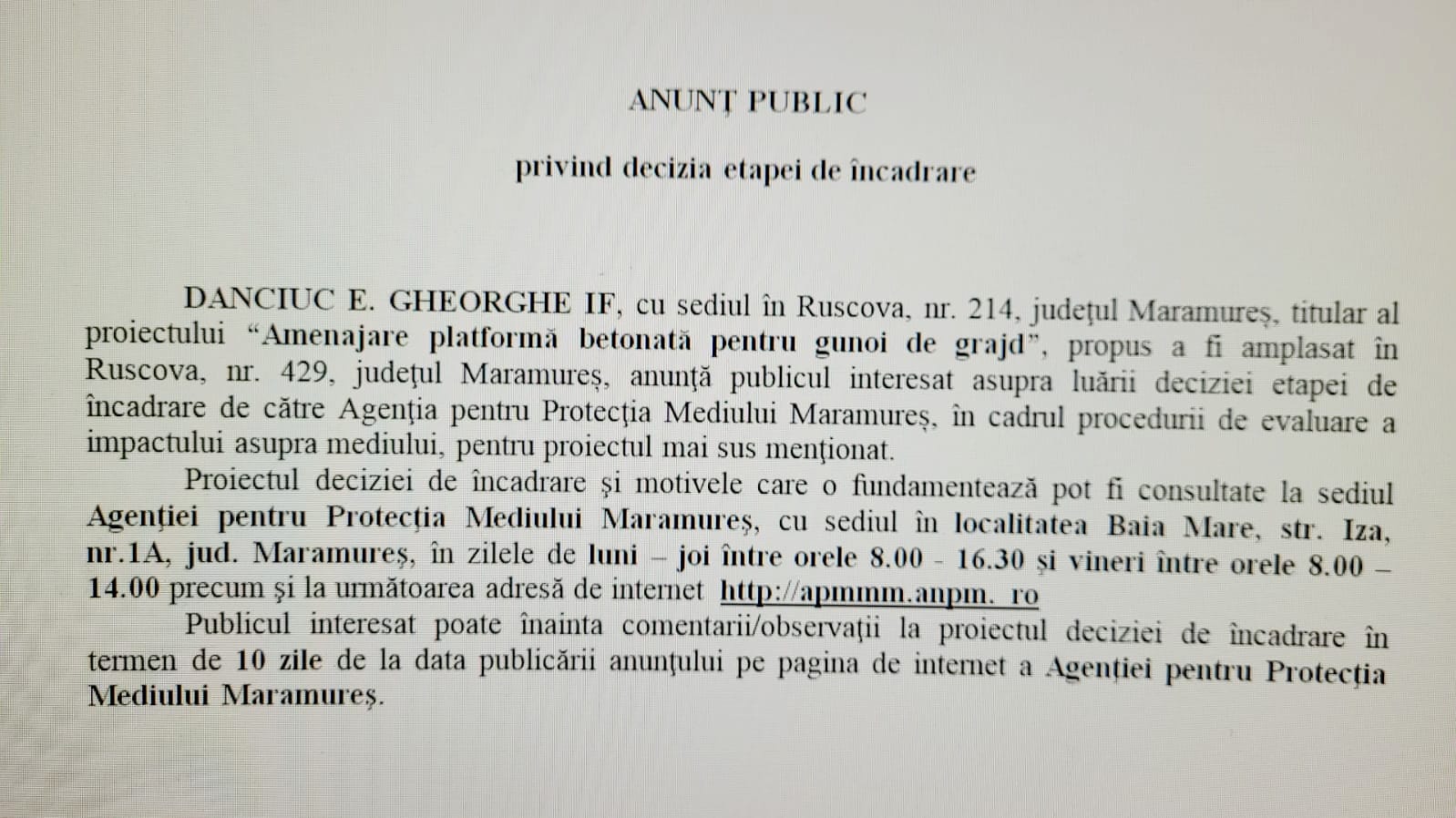 Anunț publicitar 25.05.2022