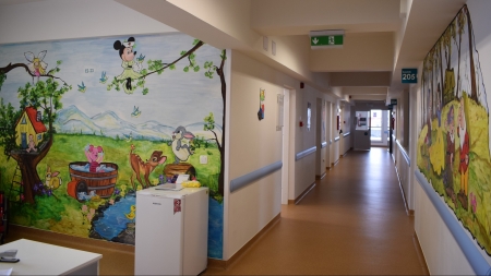 Pentru micii pacienți: Pereții Spitalului Orășenesc Vișeu de Sus au prins culoare, fiind parcă desprinși din cărțile cu povești