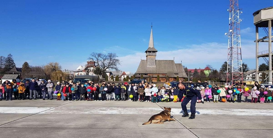 Câinele Athos a prins ,,infractorul” spre deliciul a peste 100 de copii veniți în vizită la Poliția de Frontieră Sighetu Marmației