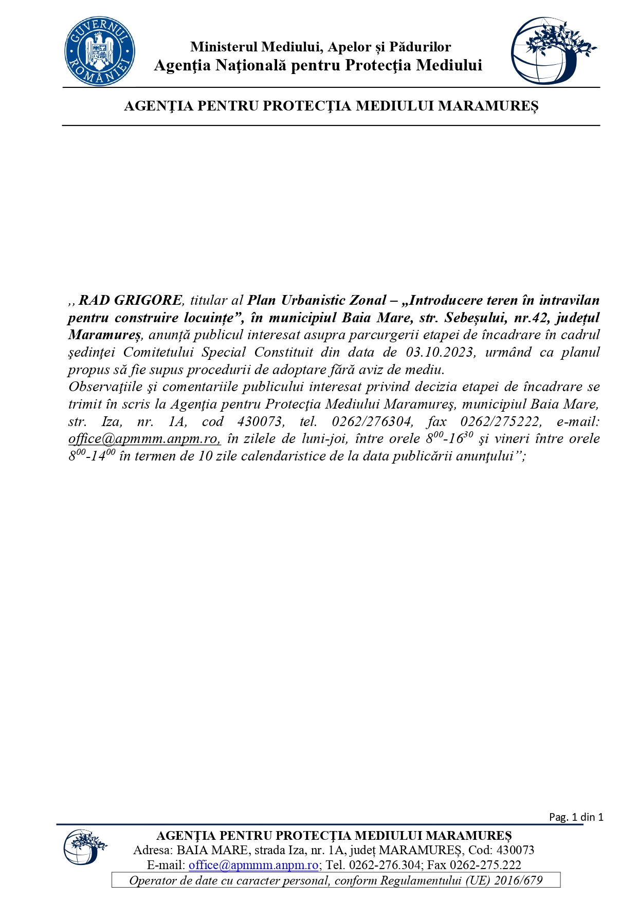 Anunț publicitar 03.10.2023