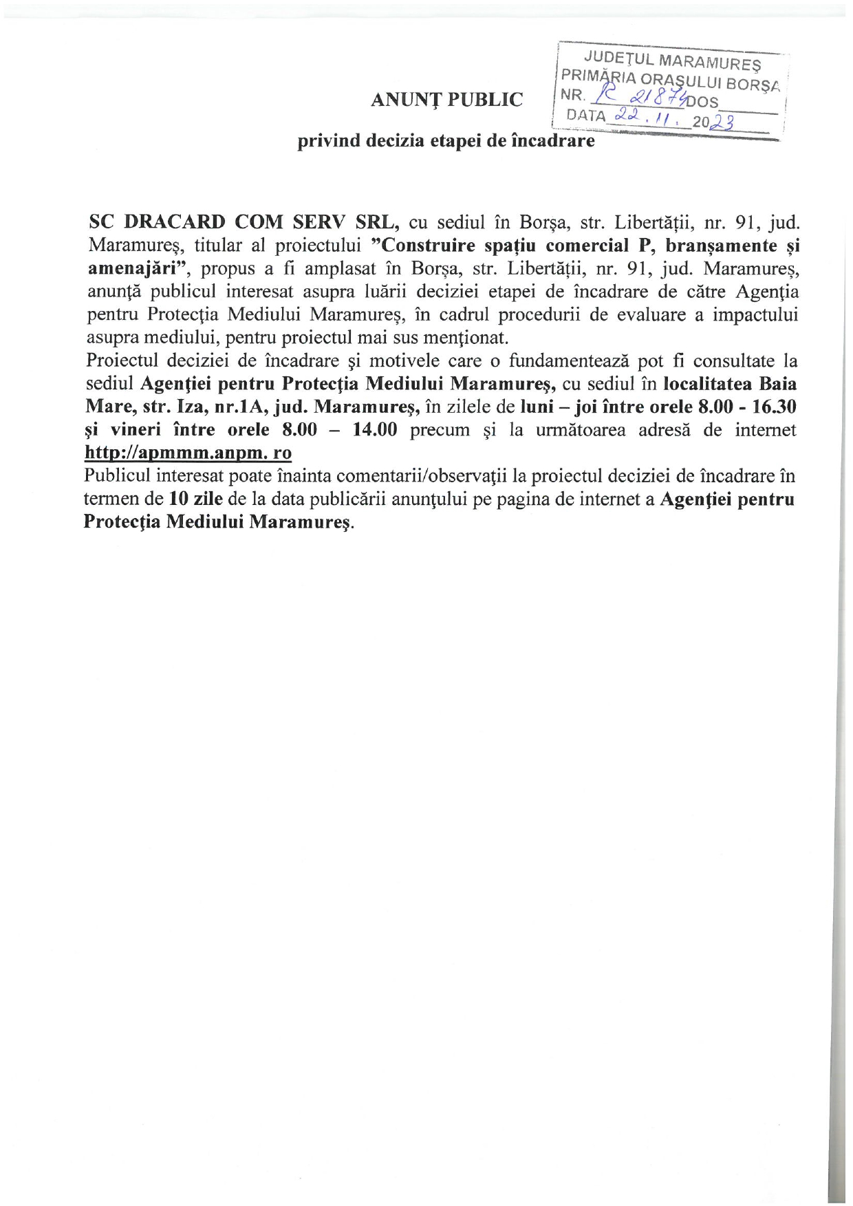 Anunț publicitar 22.11.2023