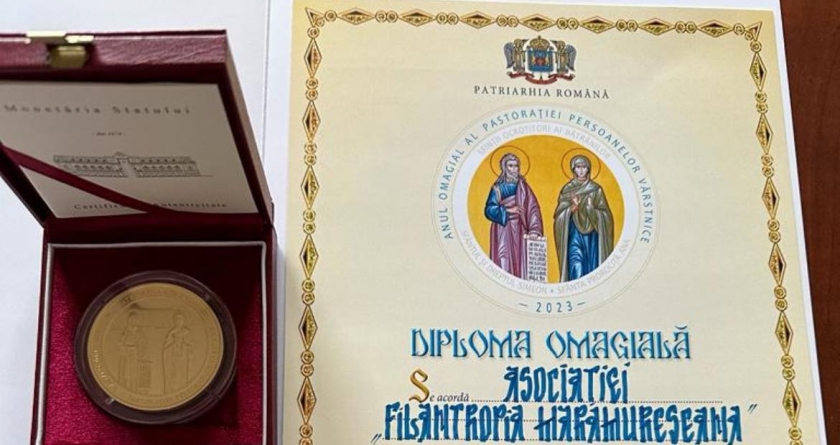 Asociația Filantropia Maramureșeană a primit din partea Patriarhului Daniel medalia și diploma anului omagial