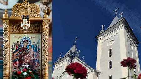 O frumoasă Axioniță având pictată pe Maica Domnului Pantanassa, izbăvitoare de cancer, a fost așezată în biserica din Săcălășeni