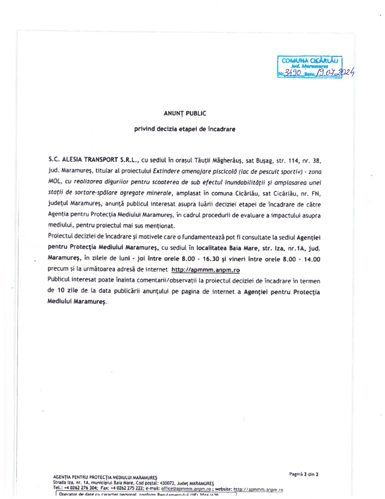 Anunț publicitar 19.07.2024