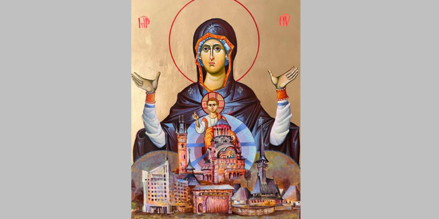 Icoană cu Maica Domnului, protectoarea orașului Baia Mare, semnată de pictorul Sorin Iosub