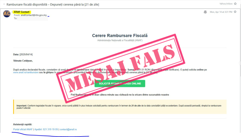 Păziți-vă de șarlatani! ANAF atrage atenția asupra unor e-mailuri false trimise în numele instituției