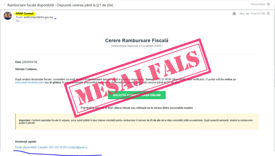 Păziți-vă de șarlatani! ANAF atrage atenția asupra unor e-mailuri false trimise în numele instituției