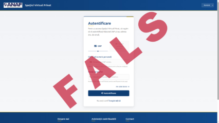 Atenționare privind un site fals care imită identitatea ANAF