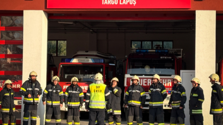 Exercițiu în caz de incendiu pentru echipajele de prim ajutor și pompieri, în satul Stoiceni
