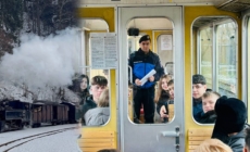 Jandarmi montani alături de elevi la plimbare cu Mocănița