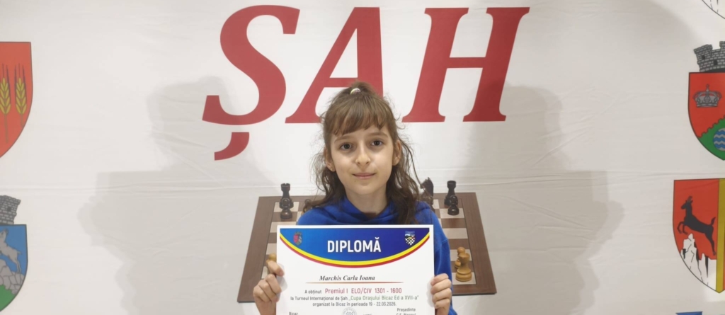 Carla Marchiș a urcat pe prima treaptă a podiumului în cadrul concursului de șah clasic desfășurat la Bicaz