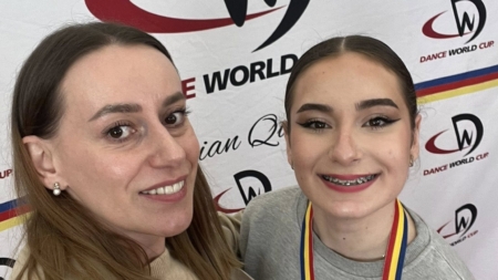 Sportiva Aniela Achim de la Rivulus Dance Baia Mare a cucerit prima treaptă a podiumului la competiția Dance World Cup Romania 2026
