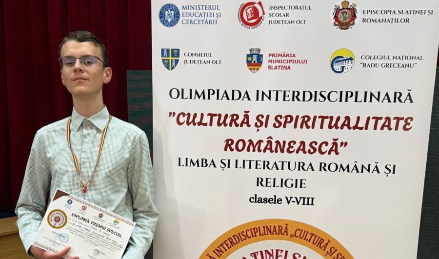 Elevul David Cheța de la Școala Gimnazială „Vasile Alecsandri” Baia Mare, distins cu Premiul Special la etapa națională a Olimpiadei Interdisciplinare „Cultură și Spiritualitate românească”