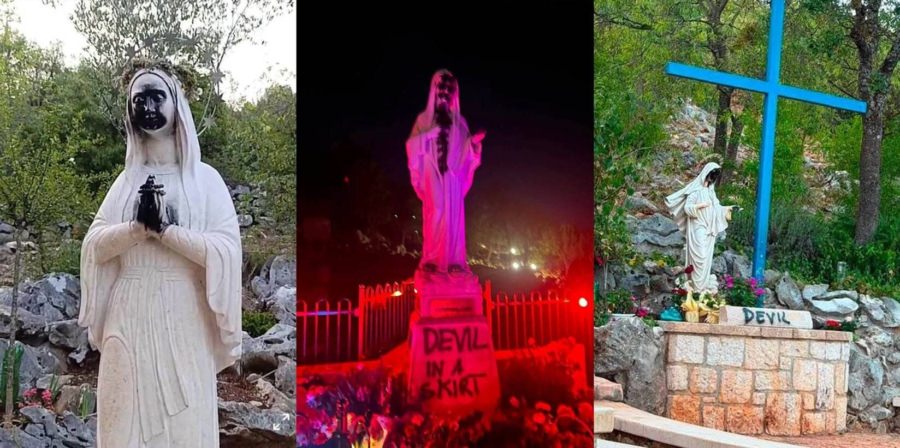 Incredibil! Mesaje ofensatoare și vopsea neagră pe statuile Fecioarei Maria de la Medjugorje