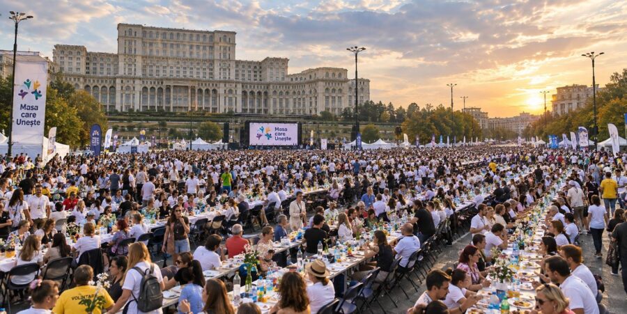 România, din nou în Cartea Recordurilor. 20.000 de oameni s-au așezat la „Masa care Unește”, în centrul Bucureștiului