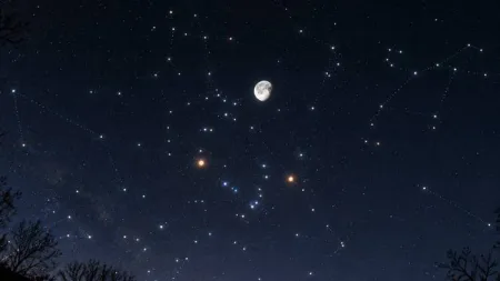 Luna și două stele roșiatice vor desena în această noapte un triunghi luminos, amintind de vechi povești despre iubire și dor.